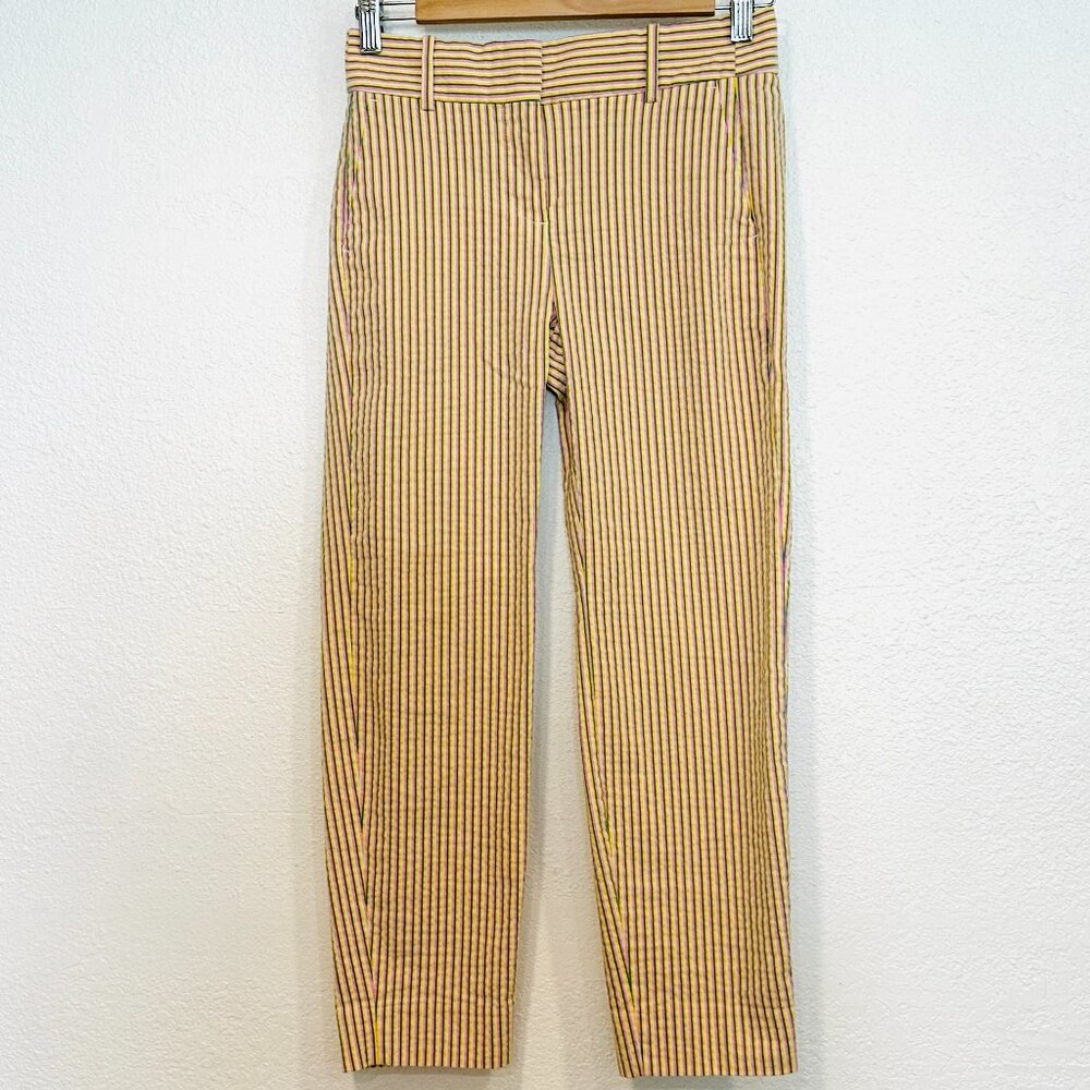 J. Crew Stretch Stripe Pants Yellow Pink Green White W27xL24 EUC Petite Size 2P